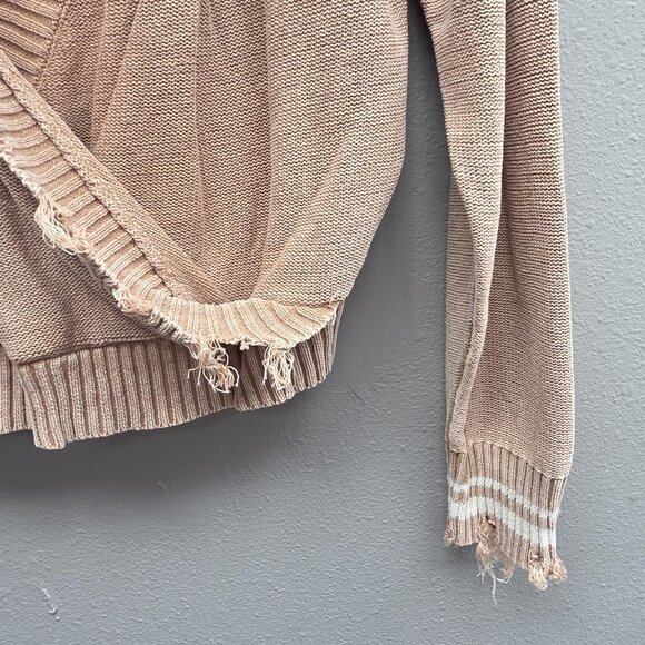 CBRAND Sweater Womens Large Tan Distressed Surplice V Neck Long Sleeve Pullover - Picture 3 of 10